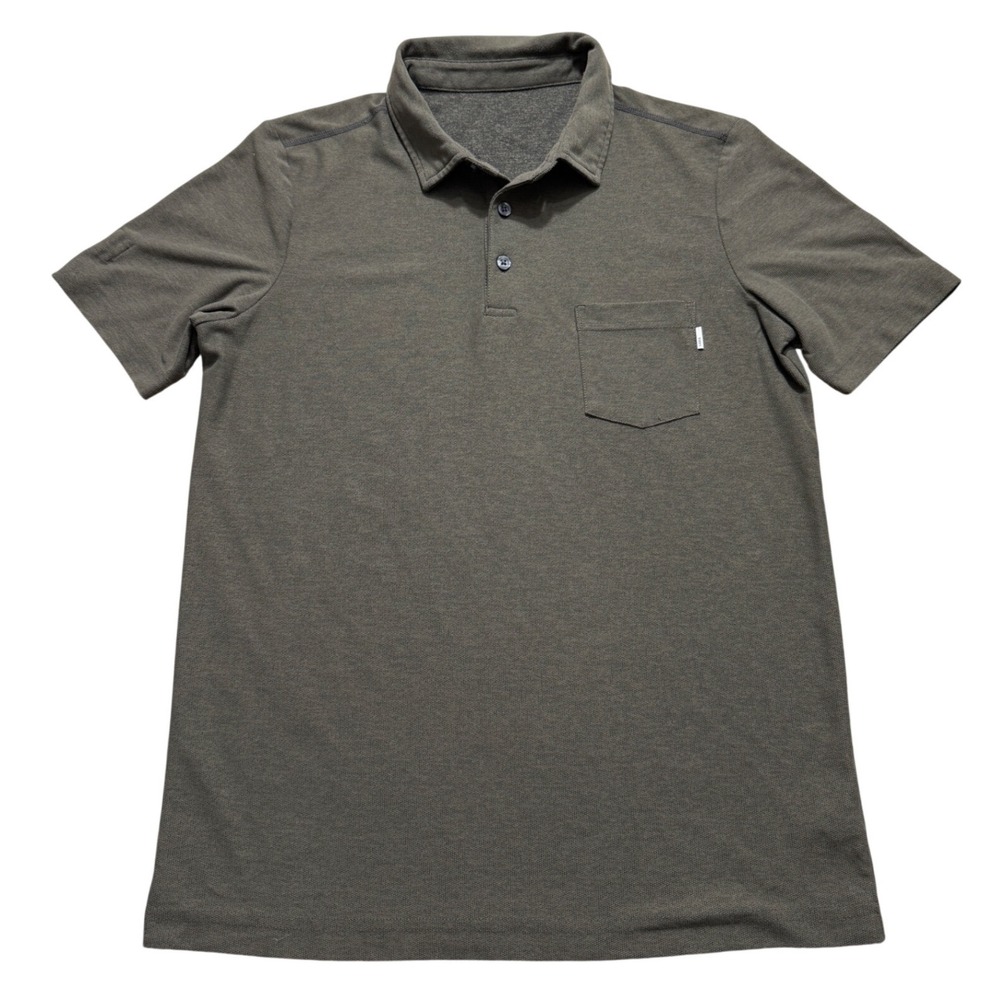 Vuori Mens Short Sleeve Polo Shirt Olive Green Heathered Chest Pocket Size M
